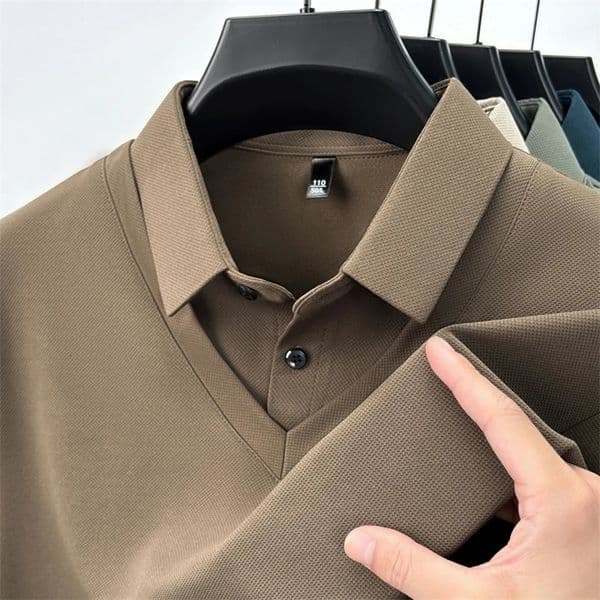 Original Quality Mens Two Pieces Autumn Lapel Collar Solid Color Long Sleeve TShirt Business Casual Trend Menswear 251027BJ