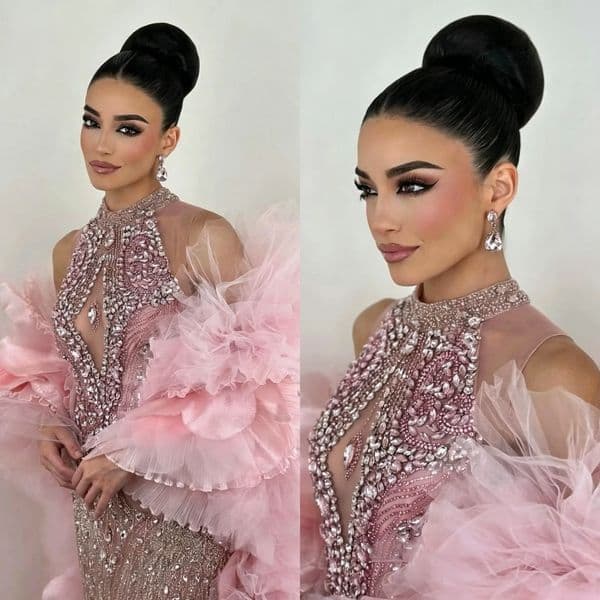 Designer Evening Dresses For Women Sequins Crystal Gown Jewel Neck Sleeveless Wrap Sweep Train Dress Party Custom Made