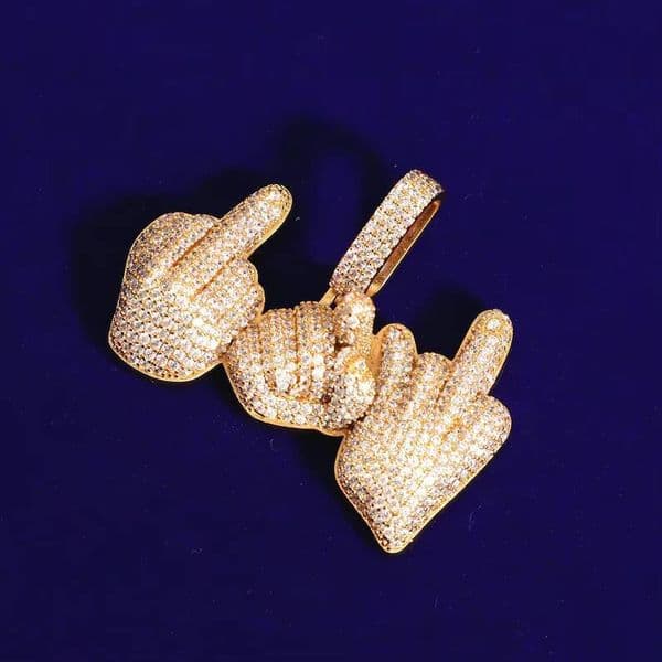 Rap Style Charm Pendant Handmade Micro Setting Moissanite Rope Chain Pendant Hip Hop S925 Custom Middle Finger Funny Pendant