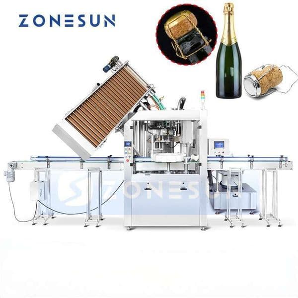ZONESUN ZS-YG17 Automatic Wine Corking and Wire Hooding Machine Monobloc Bottle Corker for Champagne Packing