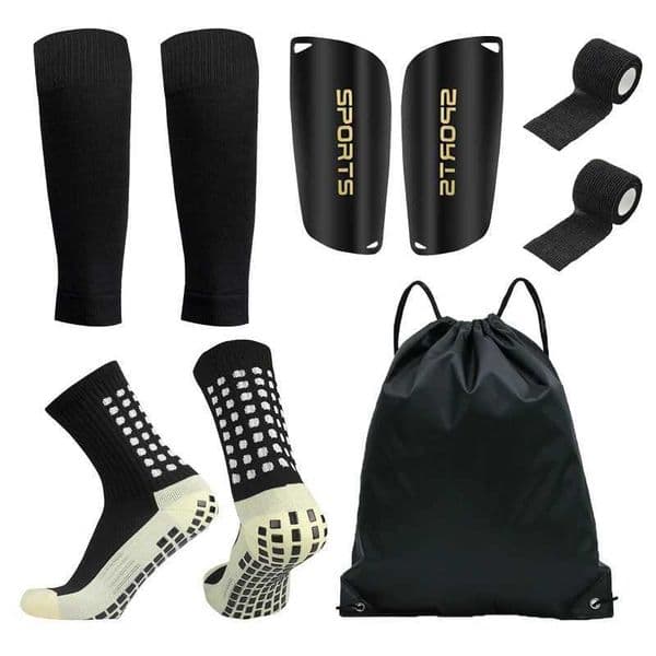 5PCS Set Football Bag Soccer Socks Tnagers Men Sport Grip Socks Soccer Leg Cover Bandage Shin Pads Soccer Training Shank Board L260417