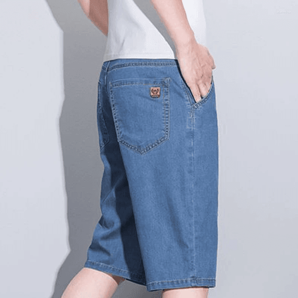 Men's Jeans Summer Denim Shorts Fashion Solid Color Casual Loose Multi-pocket Straight Five-minute Pants Elastic Knee Jorts