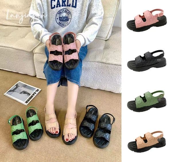 Quilted Platform Sandals For Women Multicolor Double Strap Open Toe Slingback Adjustable Buckle Casual Summer Chunky Shoes