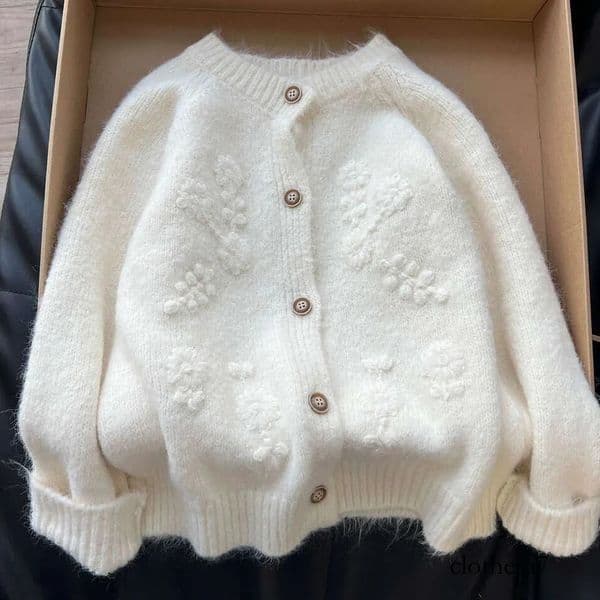 High Version Women's Clothing 2025 Autumn Winter New Comfortable Fluffy Soft Fabric Pink Dark Pattern Cardigan Short Sweater