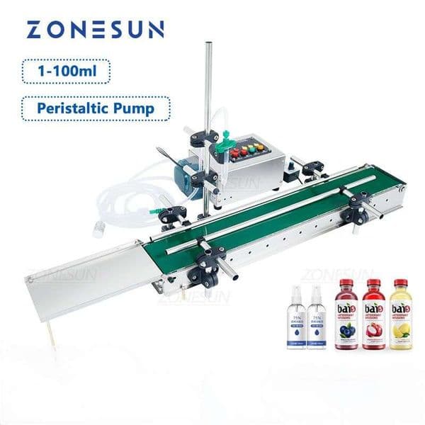 ZONESUN ZS-DTPP100C Automatic Liquid Filling Machine Small Peristaltic Pump Filler with Belt for Eyewash Perfume Fluid Bottle Line Packing