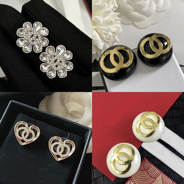 Ear Crystal Earrings Round Stud Rhintone Pearl Bowknot Real Gold Brass Copper Back Stamp Letter Earring Fashion Womens Wedding Party Classic J