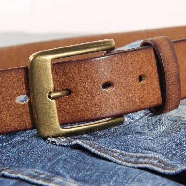 Vintage Luxury Handmade Leather Copper Buckle Man's Cinturon Gotico Cowhide Retro All-match Casual Jeans Soft Belt ABC 26W0417
