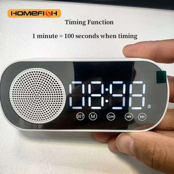 USB Plug-in Mirror Digital Alarm Clock Timer Support TF FM Radio Wireless Speaker Subwoofer Desktop Music Player 26L0418