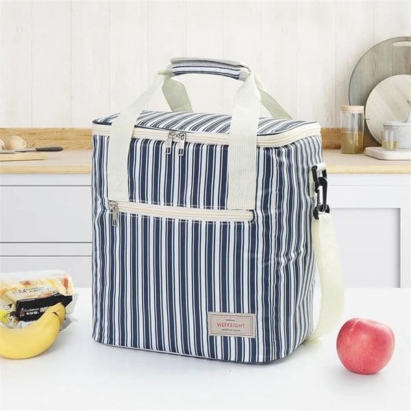 Large Capacity Striped Insulated Lunch Box Bag Thickened Handheld Crossbody Mommy Bag Breast Milk Storage Handbags 260303BJ