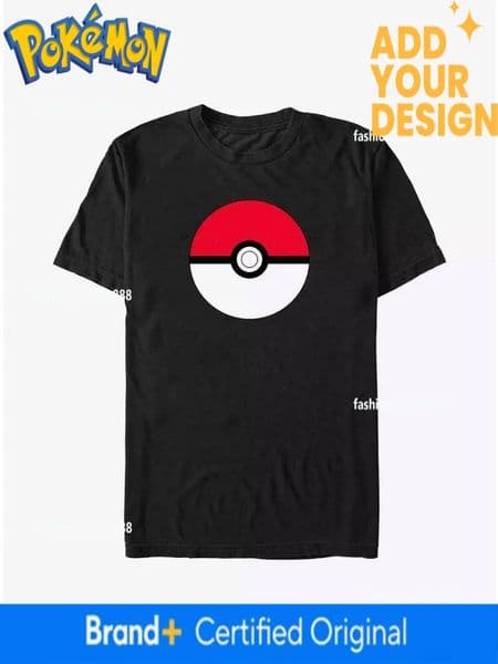 Bandai New Pokemon Training Master Genie Ball Print High Quality Men's Short Sleeve Parent-Child Loose Comfortable T-Shirt