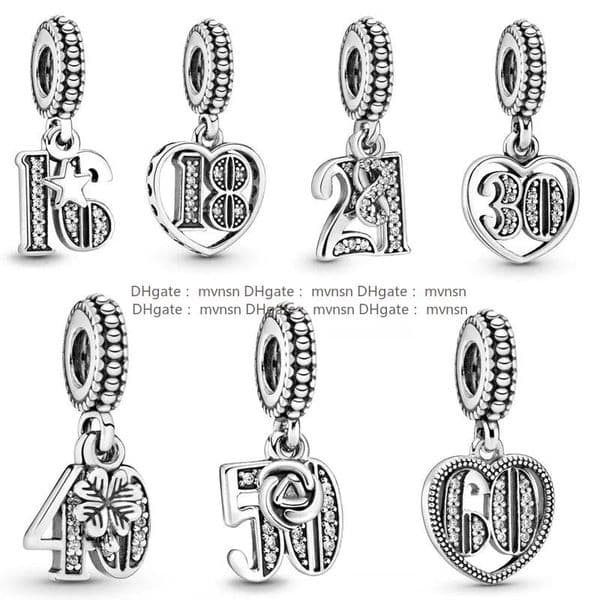 Charms 30th Celebration Dangle Charm Luxury heart Anniversary Celebration number Charms 925 Silver Charm Fit Bracelet Necklace designer Jewelry Mother's Day gifts