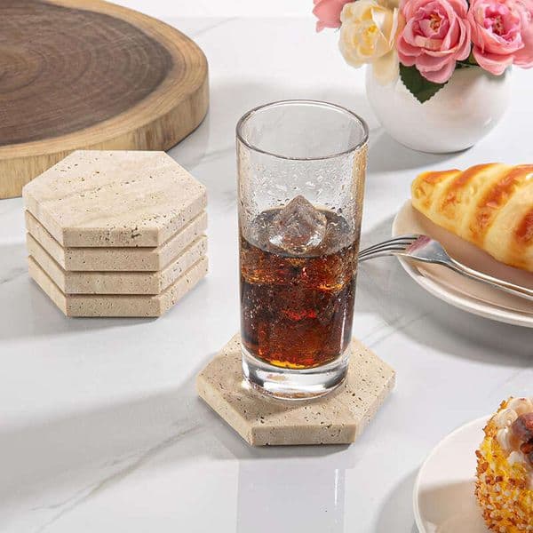 Wholesale Cross Border Amazon Natural Travertine Marble Coasters For Whiskey And Coffee Water Absorbent Shooting Props ecohaven