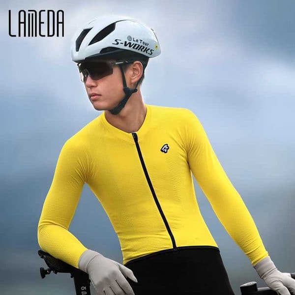 LAMEDA Mens Thermal Cycling Jersey Long Sleeve Winter Fleece Jackets Bike Clothing with Back kets Mountain Road Bike Jersey S2604162GO3