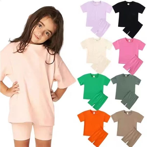 1-13Y Cotton Kids Clothes Suits Cycling Wear Biker Shorts Set Children Clothes Boys Girls Outfits Two Piece Kids Clothing Sets 260414BJ