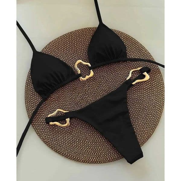 New Sexy Bikini Solid Color Lace-up Split Two-piece Swimsuit for Women H260417
