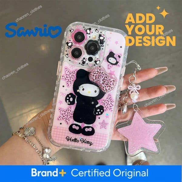 Simple Cute Flower Kitty Cat Phone Case For Iphone 16 15 13 14 Pro Max Cover Silicone Shockproof Border Cases With Chain