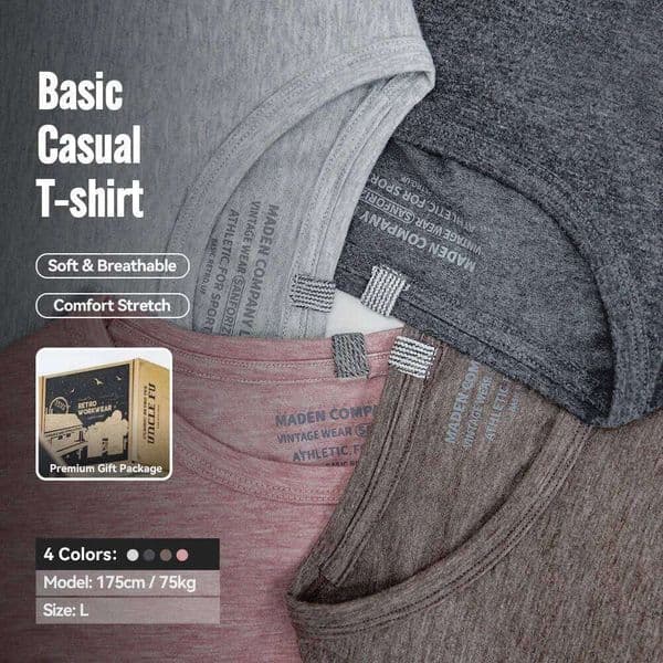 Maden Casual Breathable Blended Short Sleeve T-shirt for Men's Summer Crew Neck Lightweight Basic Tees Versatile Loose Fit Tops 26Y0418