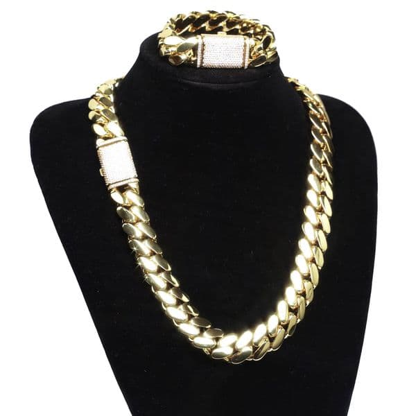 Wholesale Choker 18k Gold Chunky Custom Gold Link Chain 24k Gold Cuban Miami Chain 22mm Miami Cuban Chain Necklace