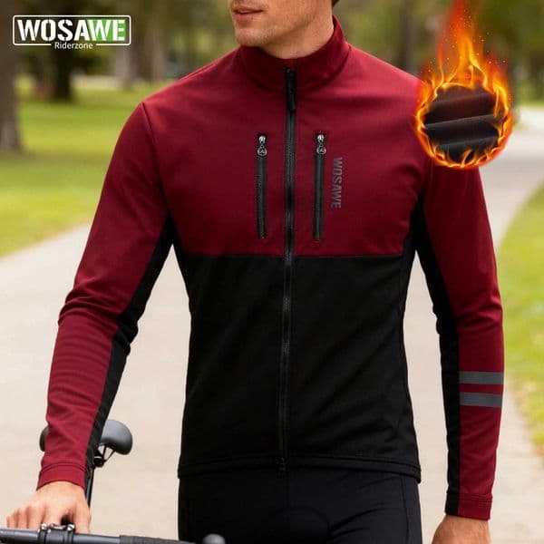 WOSAWE Mens Cycling Jacket Winter Thermal Long Sleeve Fleece MTB Jacket Bicycle Top Bike Clothing with 3 Rear kets 0-15 S260416