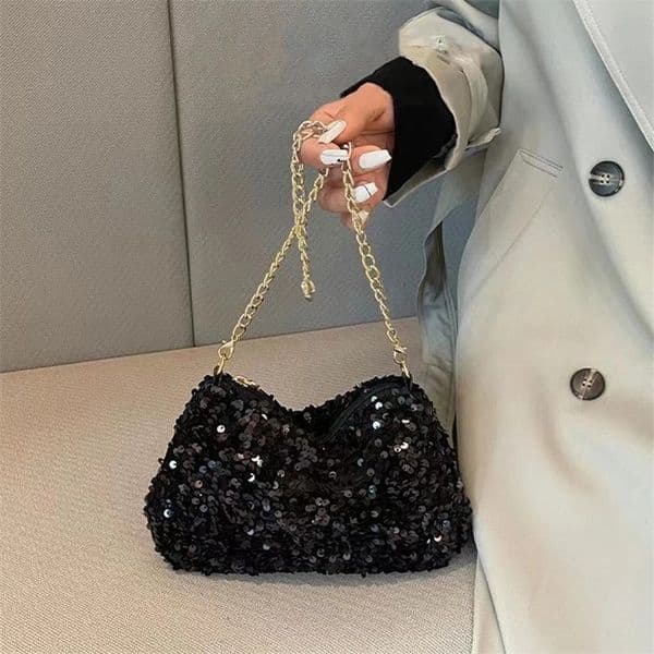 Solid Color Sequins Crossbody Bag Simple Chain Ins Small Square Bag Handbag Underarm Bag Evening Clutch Bag Female 251111BJ