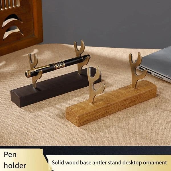 Solid wood pen holder metal antler storage stand ebony bamboo wood desktop ornaments office student pen holder display stand 260317