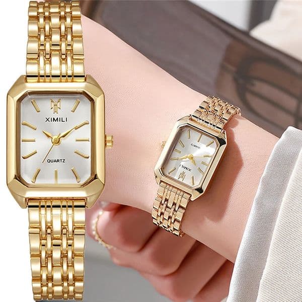 Womens Fashion Square Watches Gold Alloy Strap 2025 Ladies Quartz Wristwatches Qualities Female Roman Scale Clock260416
