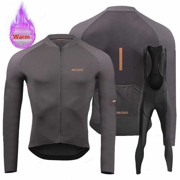 Rvouei New Winter Cycling Clothes Set Man Thermal Fleece Jersey Suit Sport Riding Bike MTB Clothing Bib Pants Sets Ropa Ciclismo S260416