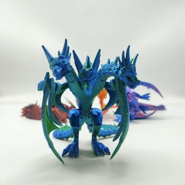 3D Printed Multi Head Dragon With Wings, Fully Articulated Movable Joints Fantasy Dragon Figurine, Gradient Color PLA Craft Collectible Desktop Decor Fidget Toy Gift