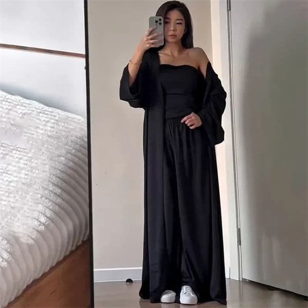 Womens Clothing Solid Color Long-sleeved Coat Tube Top Long Skirt Set Solid Color 251215BJ