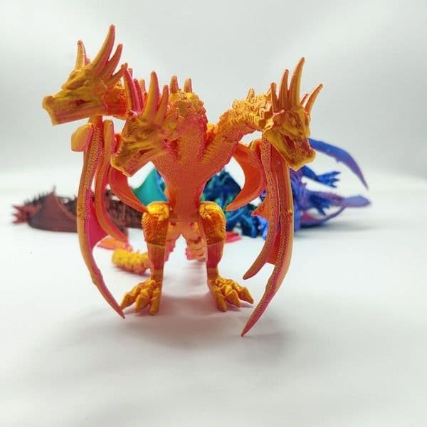 Articulated 3D Print Hydra Dragon Model Multi Heads Multi Tails Winged Dragon Flexible Full Body Joints Gradient Rainbow Color Home Ornament Stress Relief Toy