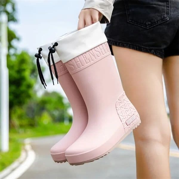Fashion Mid Calf Womens Rain Boots Winter Outdoor Thicken Warm Anti Slip Ladies Hiking Boots PVC Waterproof Woman Water Shoes 251111BJ