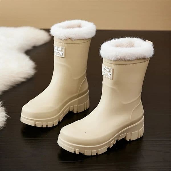 Womens Fashionable Simple Rain Boots Autumn and Winter High-quality Adult Rain Boots Comfort Non-slip Thick-soled Rubber Shoes 260202BJ