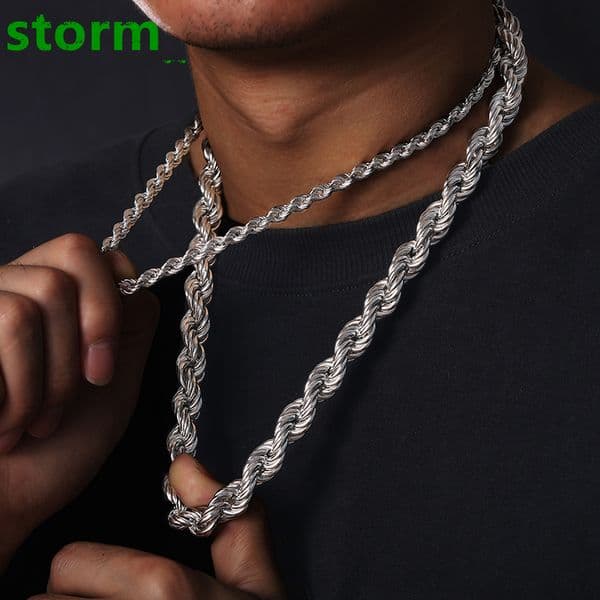 6mm Luxury 14K 18K Gold Plated Solid 925 Sterling Silver VVS Moissanite Diamond Iced Out Lock Rope Chain Necklace for Men