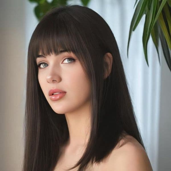 Popularity foreign trade wig for women, manga-style bangs, medium-long straight hair, simulated scalp, full head wig, Popularity e-commerce