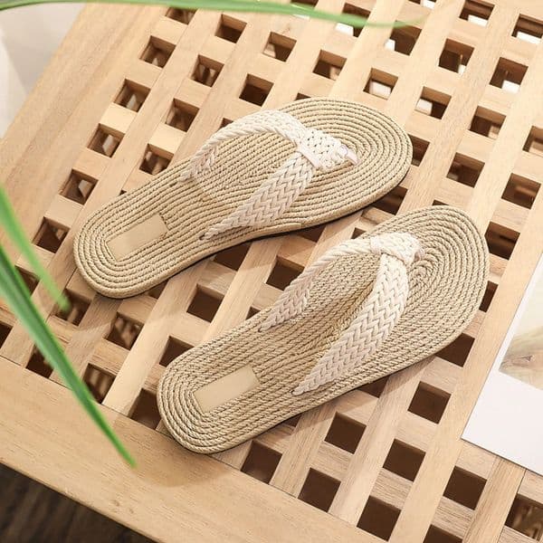 Womens Summer Casual Slides Comfortable Flax Slippers Hemp Rope Flat Bottomed Beach Flip Flops Indoor Shoes Footwear 260418