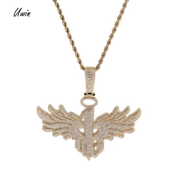 Fashion Pendent Necklaces NO1 Wing Pendent Letter Necklace For Men Hip Hop Iced Out Jewelry Moissanite Effect Bling Charm Punk Street Rap Luxury Party Gift