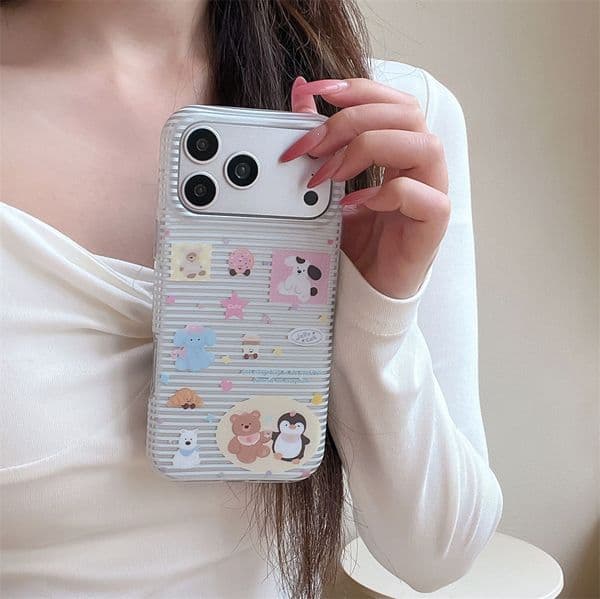 Korean-style ins stripe cute cartoon figurine suitable for iPhone 16/15 and Apple Pro Max phone cases 17