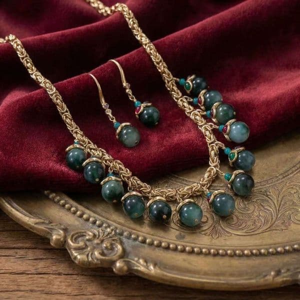 Vintage New Chinese Style Tassel Bead Retro Woven Fashion Versatile Necklace And Earrings Two-Piece Set High-Quality Women's jewelry and accessories