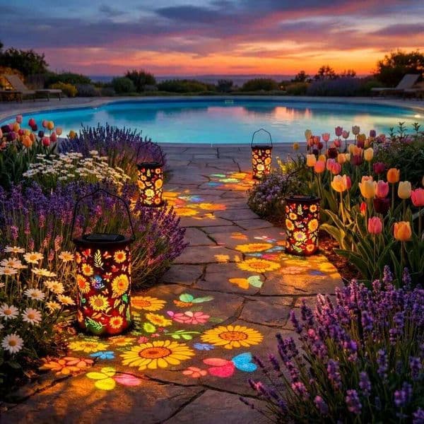 1-4PCS Colorful Sunflower Garden Lanterns Waterproof Metal Outdoor Hanging Solar Light for Yard Lawn Balcony Pathway Decor