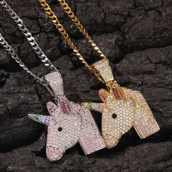 14K New Moissanite Jewelry 18K Style Fantasy GRA Unicorn VVS Pendant Full Moissanite Rainbow Pony Personality 1-5CT Trendy Necklace Hip Hop Accessories