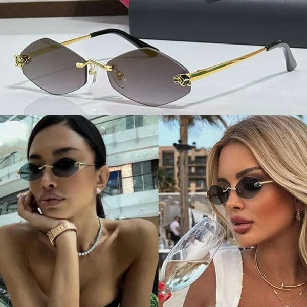 ladies luxury now panthre de sunglasses narrow frame geometric glasses ladies style beach vacation frameless glasses fashion gradient lens with frame