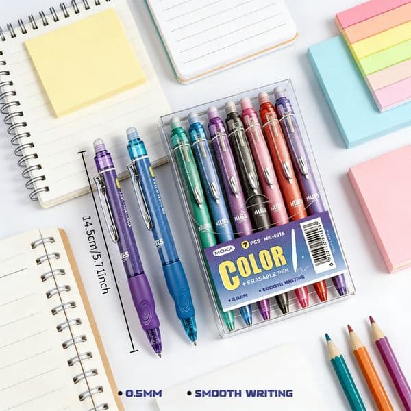 7-piece retractable erasable gel pens, fine tip 0.5mm, assorted colors, suitable for drawing, writing, diary, bullet journal, office work ballpoint pens bulk/roller ball pen