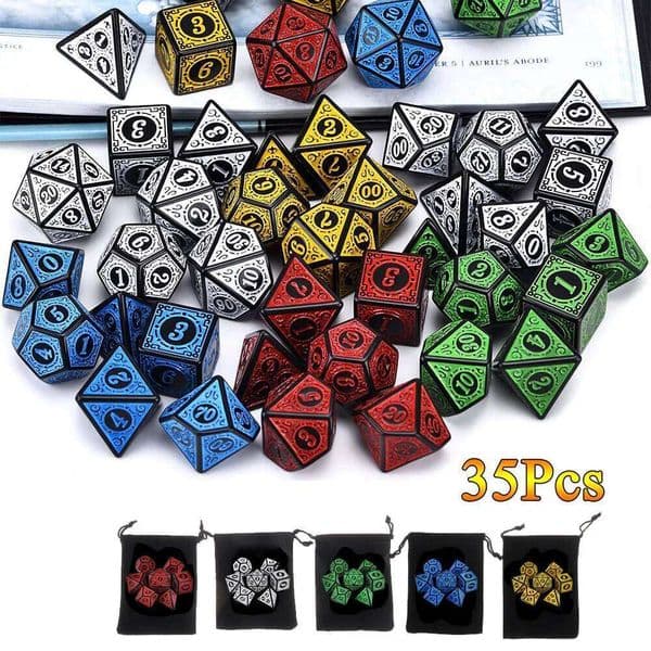 7/21/35-Piece Complete DND Set with D4 D6 D8 D10 D12 D20 Polyhedral RPG Dice for Tabletop D&D Board Games Teaching