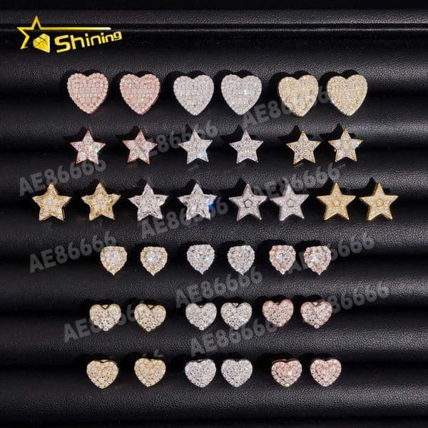 2026 New Model High Quality RTS Hip Hop Jewelry 925 Sterling Silver Moissanite Diamond Star Heart Cluster Earrings VVS Moissanite Stud Earrings Pass Diamond Tester