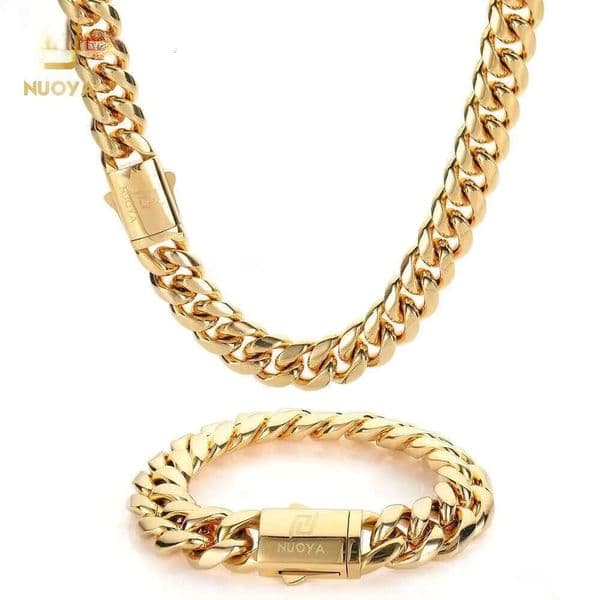 NUOYA Custom Stainless Steel Hip Hop Jewelry Gold Sier Miami Cuban Link Chain for Men