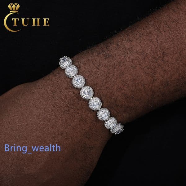 New Designs Luxury 10mm 925 Silver White Gold Plated VVS Moissanite Hip Hop Fine Jewelry Iced Out Round Tennis Bracelet