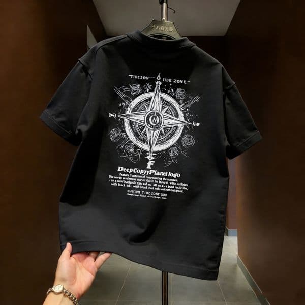 Men's Pure Cotton Casual Short-Sleeve Tee with Round Neck - Trendy Loose Fit,man's t shirt