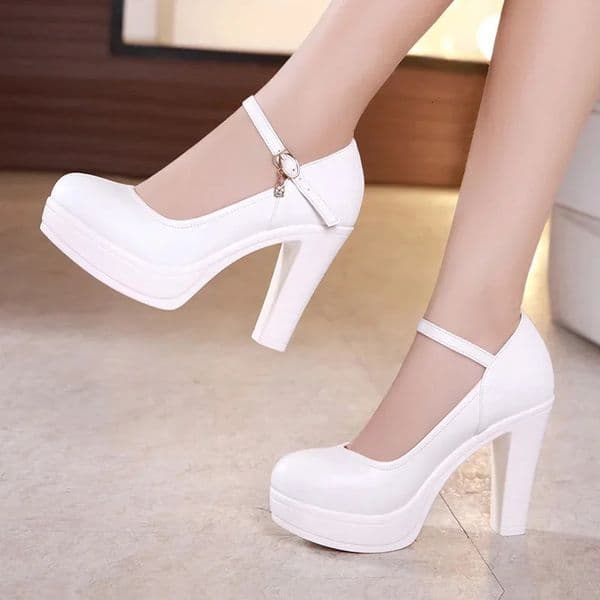 Small Size 32-43 Shallow Thick Bottom White Silver Wedding Shoes Bride Platform Pumps 2025 Block High Heels Shoes for Model Mom 260416