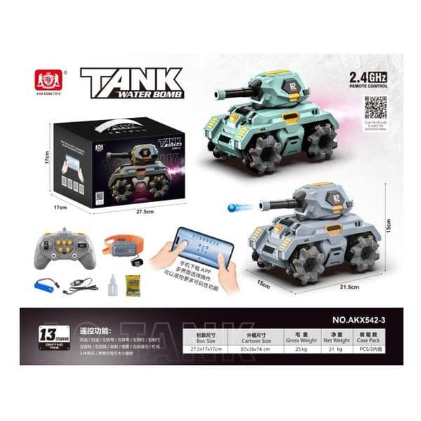 Cross-Border 13-Channel Water Bomb Spray Drift Competitive Remote Control Tank 2.4G With Light And Music (remote control + Model