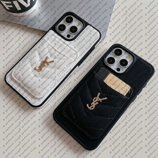 New Apple 17 16 15 14 13promax Compatible with iPhone 13pro Lychee Pattern Card Holder Lanyard Pony Phone Case Letter H Trendy